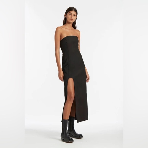 SIR the Label Marco Structured Midi Dress Slit Size US 4 (1) Black Strapless EUC